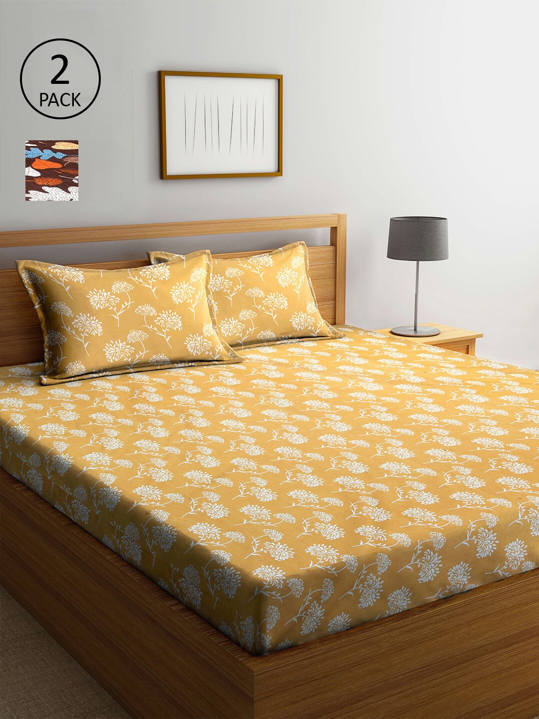 

Arrabi Brown & Yellow Floral 300 TC 2 King Bedsheet with 4 Pillow Covers