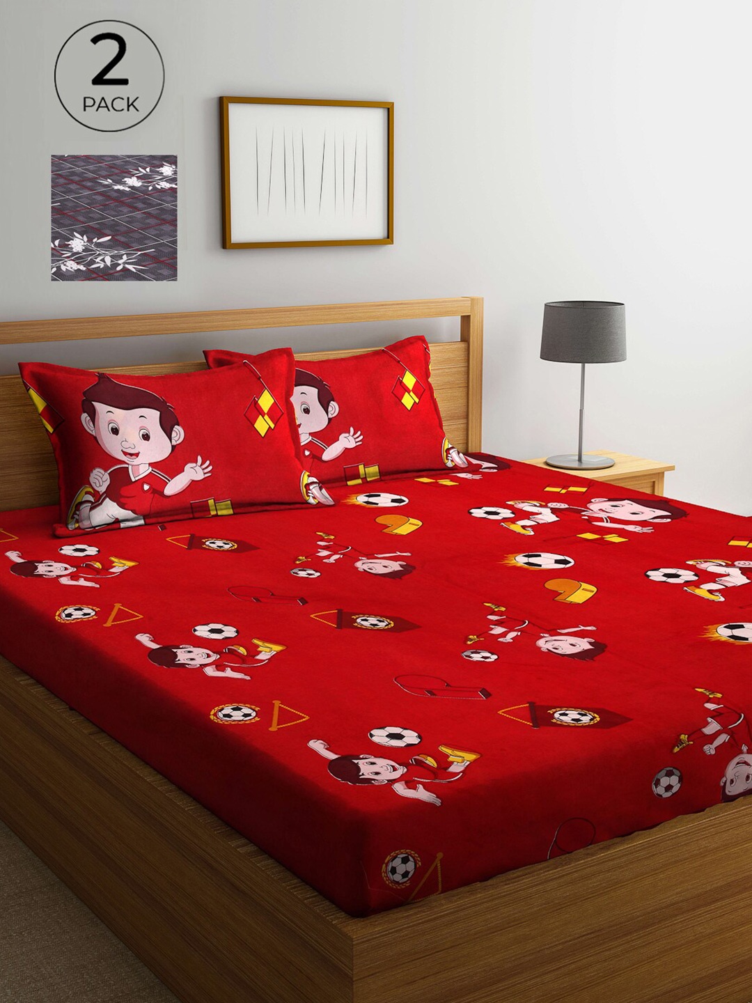 

Arrabi Grey & White Cartoon Characters 300 TC 2 King Bedsheet with 4 Pillow Covers