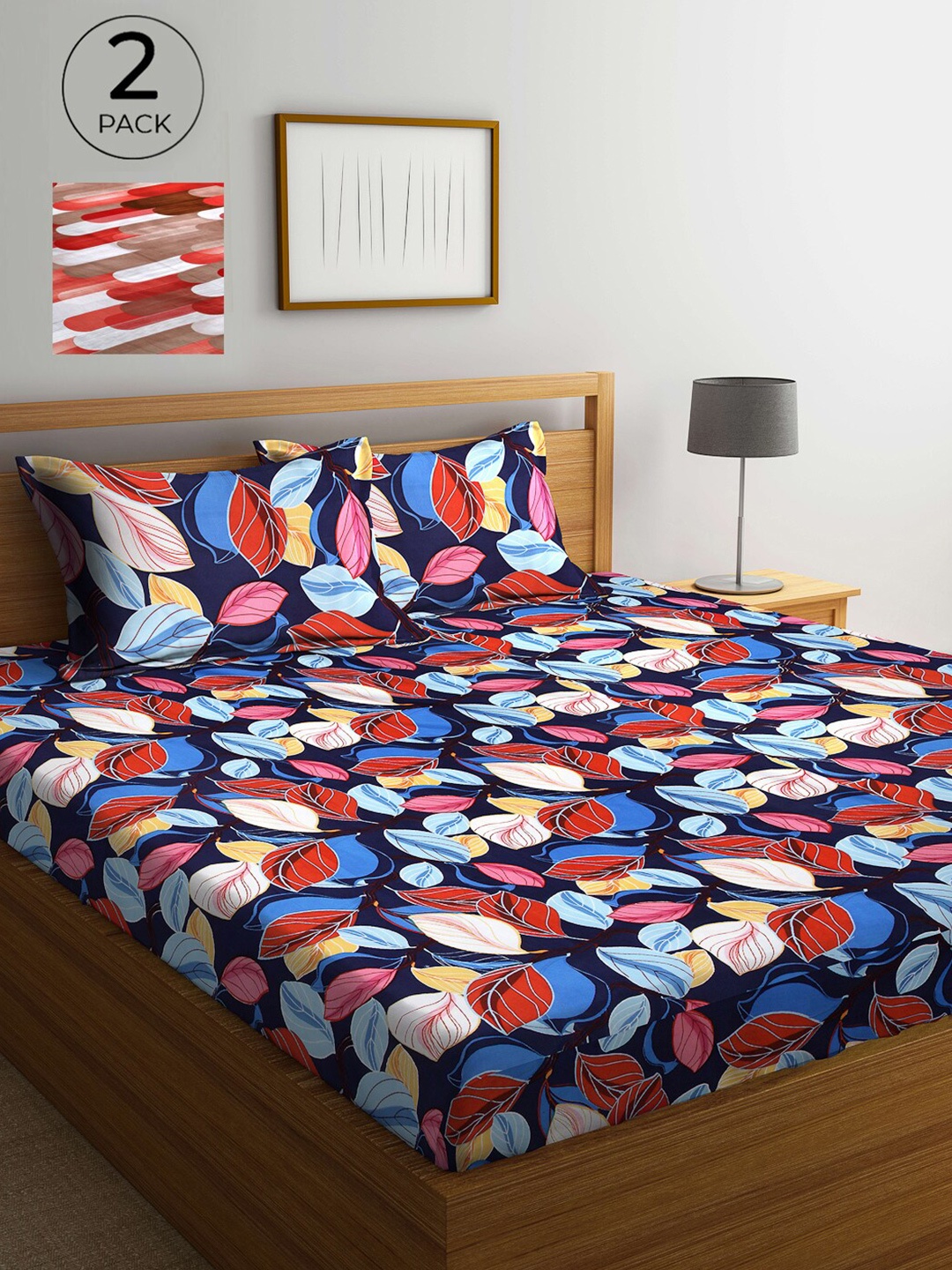 

Arrabi Blue & Red Floral 300 TC 2 King Bedsheet with 4 Pillow Covers