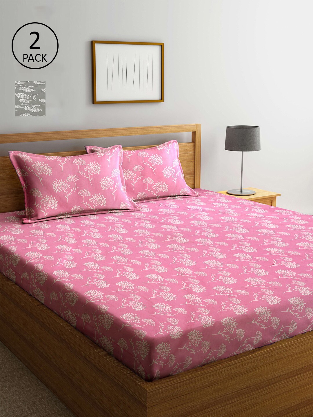 

Arrabi Pink & White Floral 300 TC 2 King Bedsheet with 4 Pillow Covers