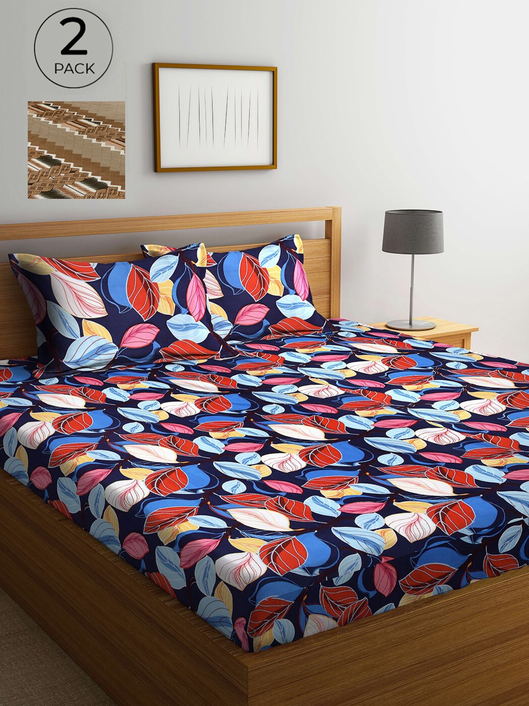 

Arrabi Brown & Blue Floral 300 TC 2 King Bedsheet with 4 Pillow Covers