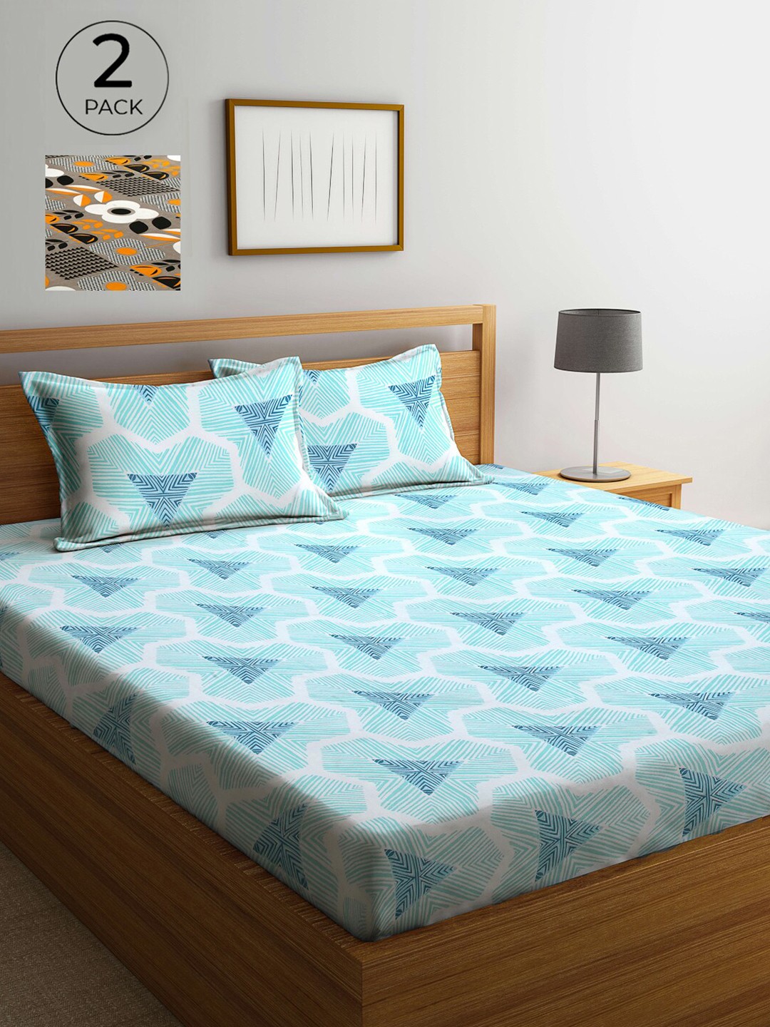 

Arrabi Grey & White Floral 300 TC 2 King Bedsheet with 4 Pillow Covers