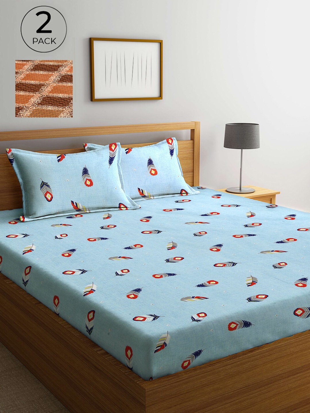 

Arrabi Blue & Brown Floral 300 TC 2 King Bedsheet with 4 Pillow Covers