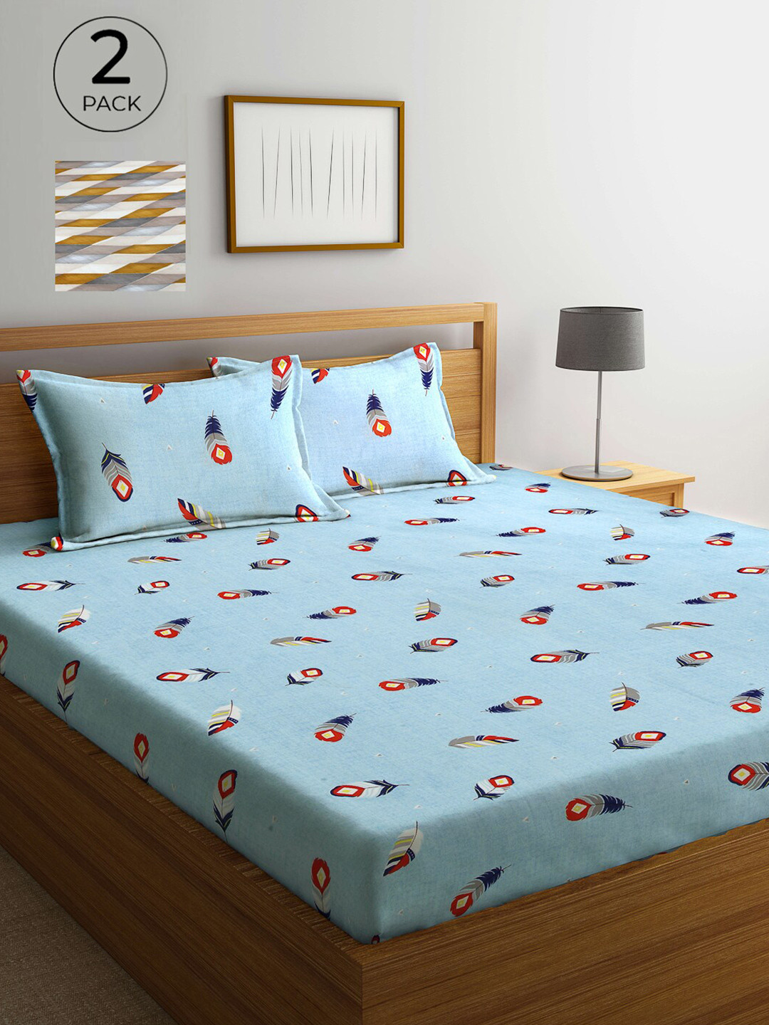 

Arrabi Blue & Yellow Floral 300 TC 2 King Bedsheet with 4 Pillow Covers