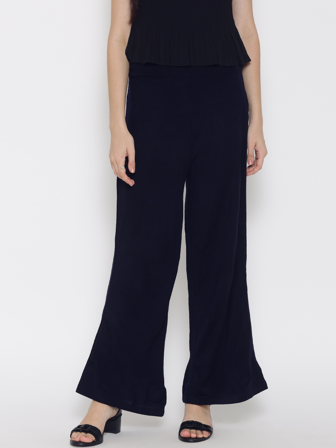 

W Women Navy Palazzo Trousers, Navy blue