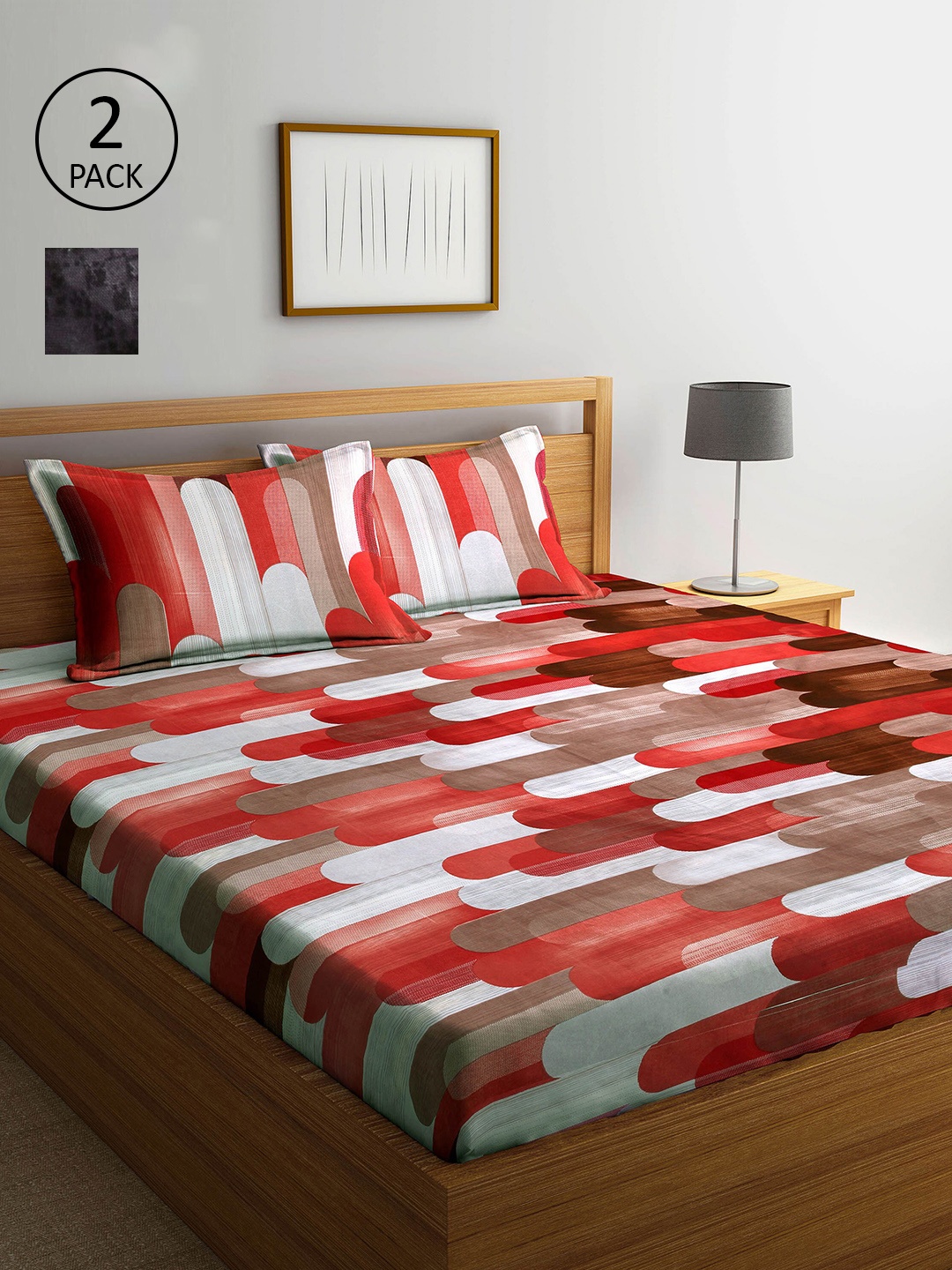 

Arrabi Grey & Pink Graphic 300 TC 2 King Bedsheet with 4 Pillow Covers