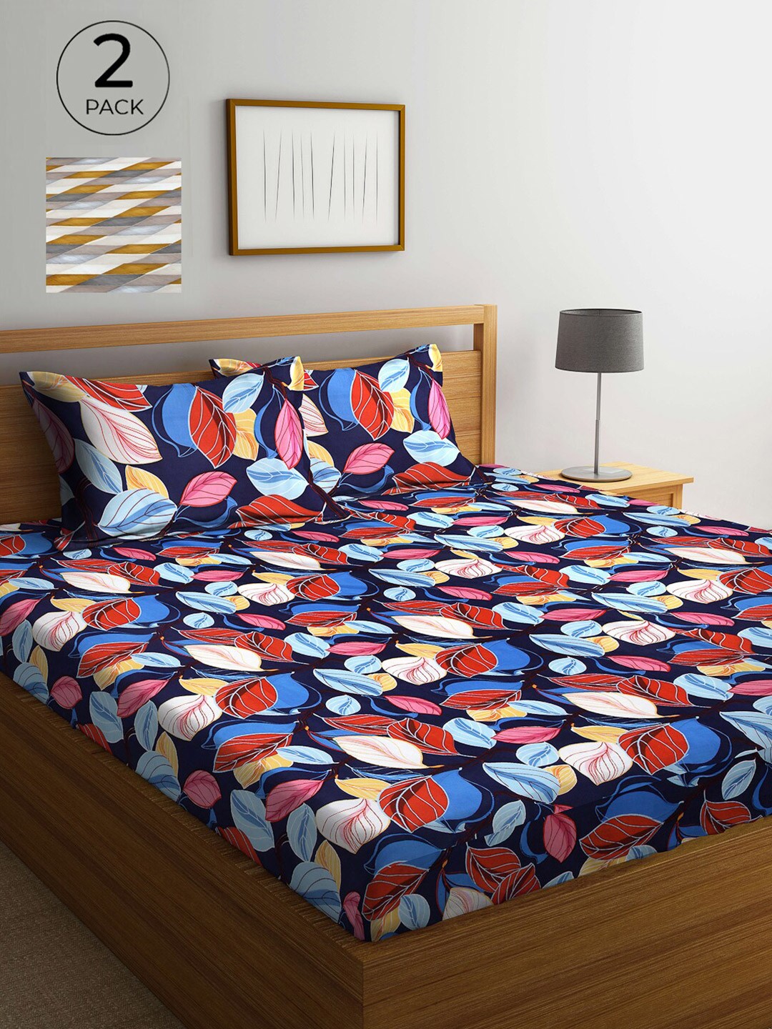 

Arrabi Blue & White Floral 300 TC 2 King Bedsheet with 4 Pillow Covers