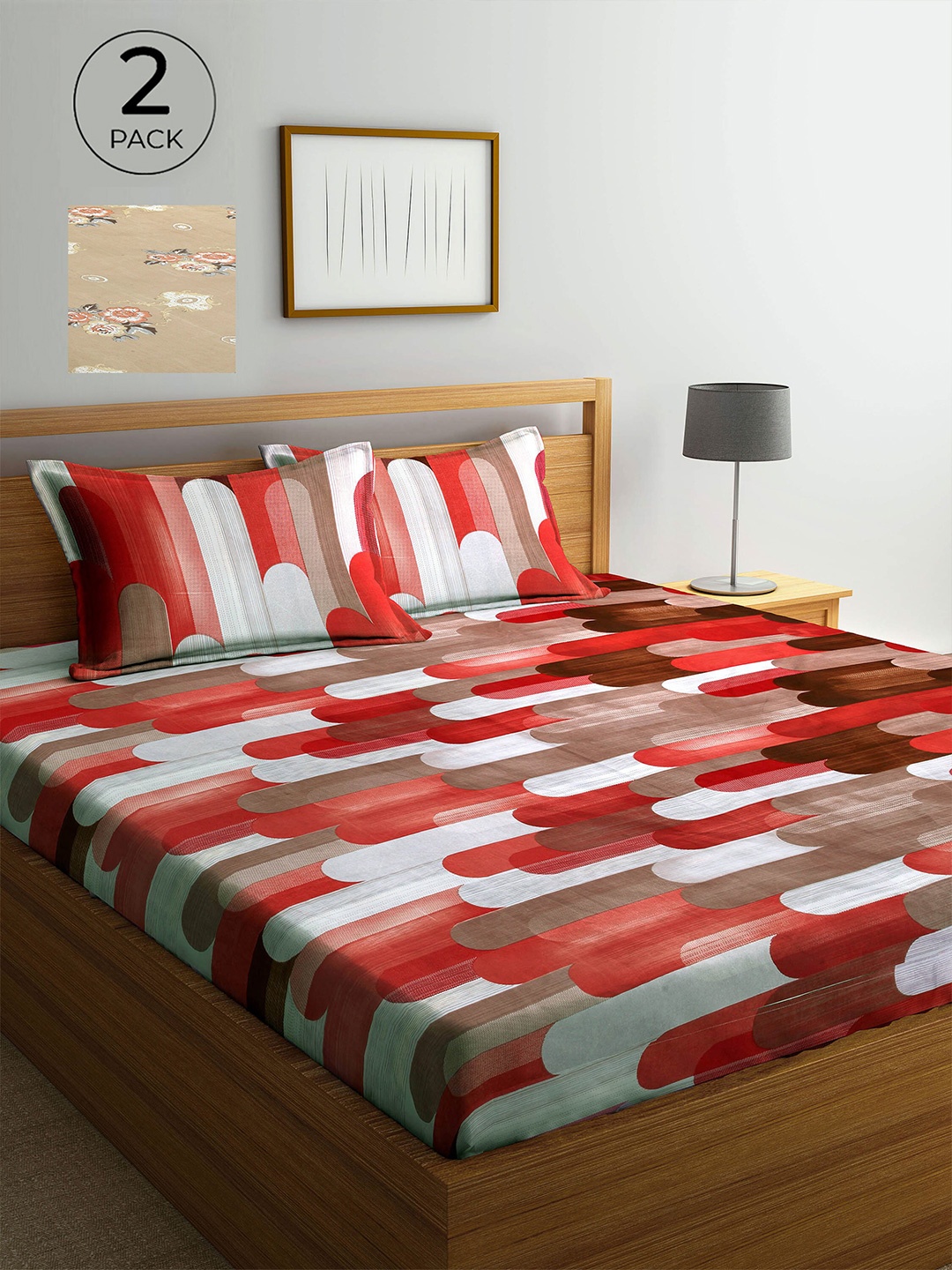 

Arrabi Pack Of 2 Graphic 300 TC 2 Double Size King Bedsheet with 4 Pillow Covers, Multi