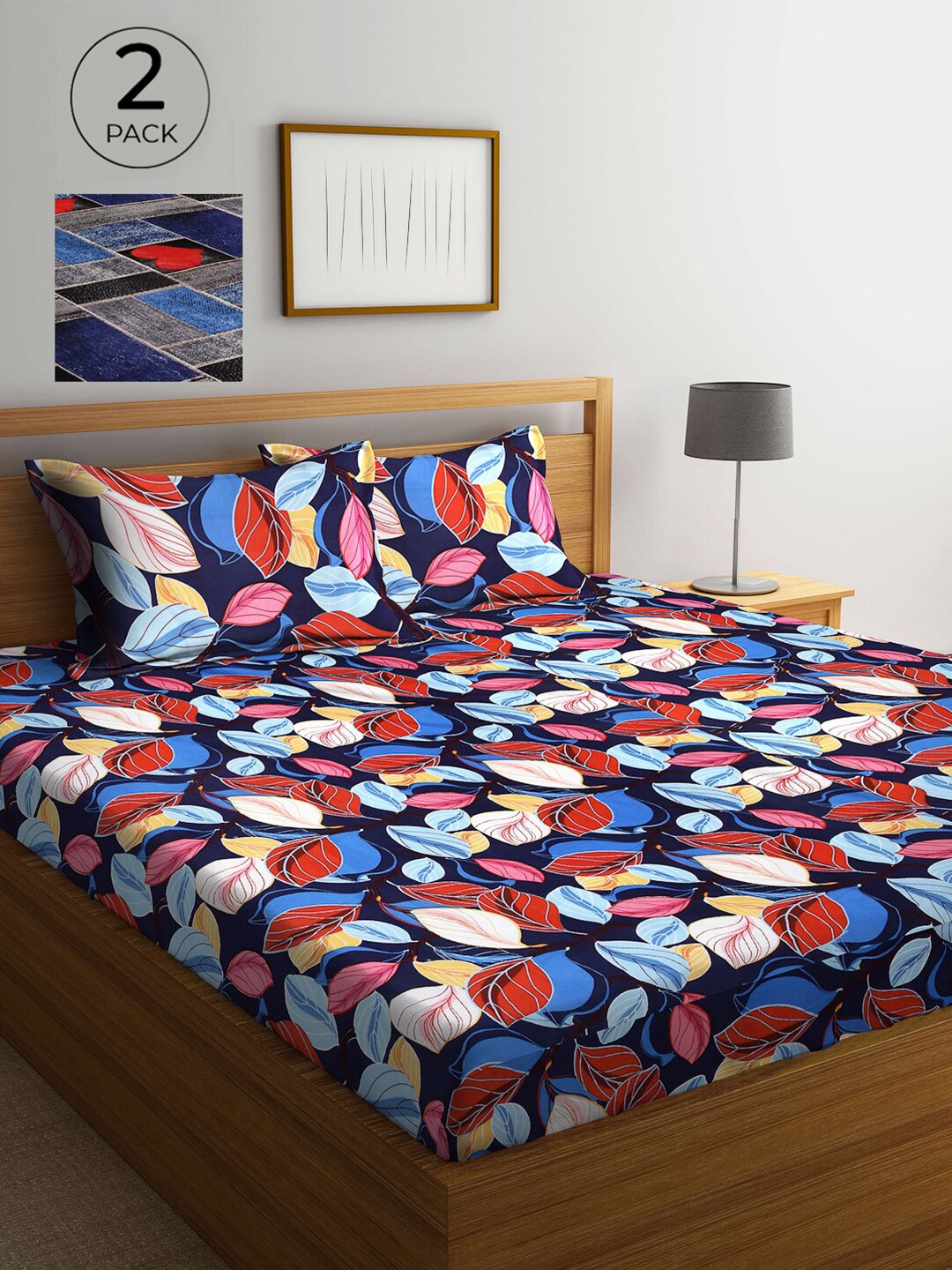 

Arrabi Pack Of 2 Printed 300 TC King Bedsheet with 2 Pillow Covers, Multi