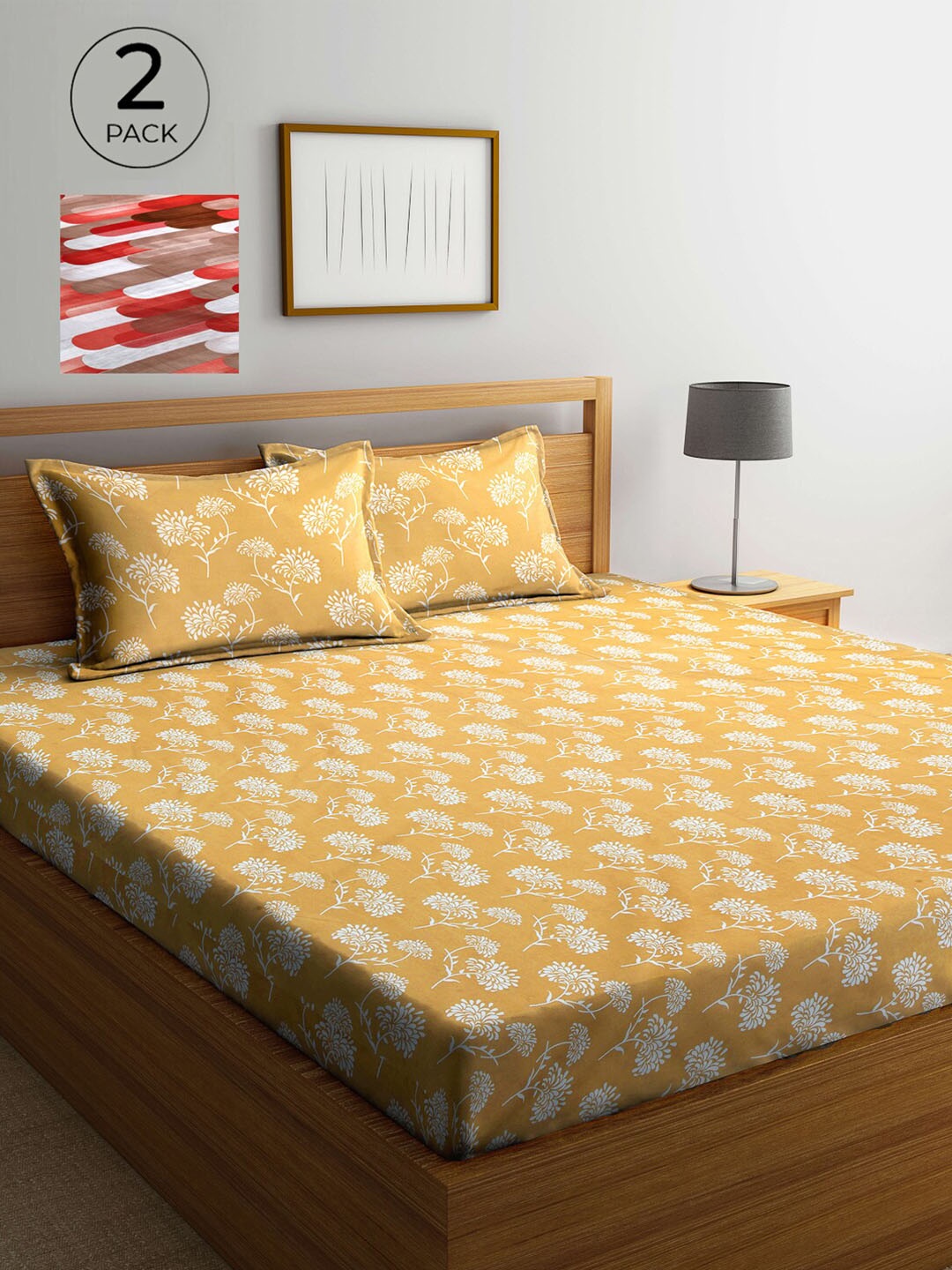 

Arrabi Multicoloured Floral 300 TC 2 King Bedsheet with 4 Pillow Covers, Multi