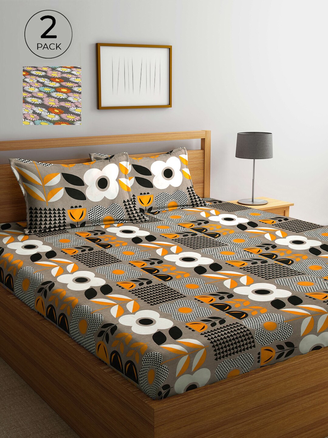 

Arrabi Multicoloured Floral 300 TC 2 King Bedsheet with 4 Pillow Covers, Multi