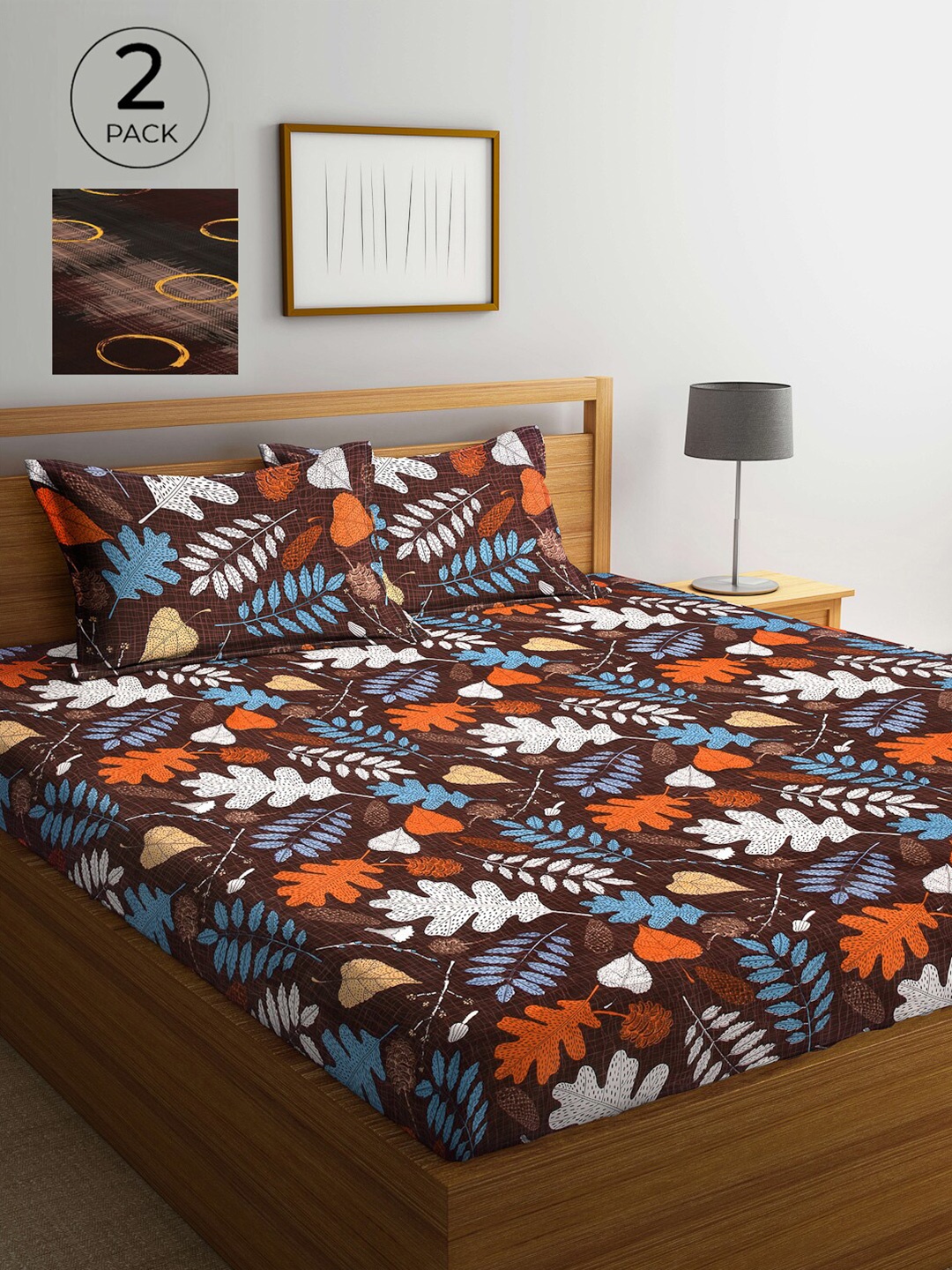 

Arrabi Set Of 2 Multicoloured Printed 300 TC King Bedsheet With 4 Pillow Covers, Multi