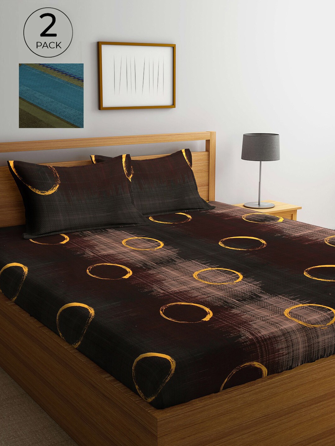 

Arrabi Brown & Green Geometric 300 TC 2 King Bedsheets with 4 Pillow Covers