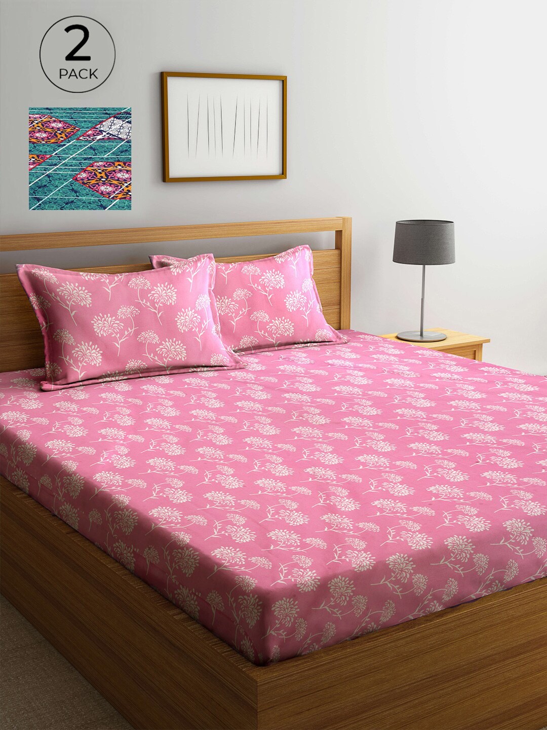 

Arrabi Multicoloured Floral 300 TC 2 King Bedsheet with 4 Pillow Covers, Multi