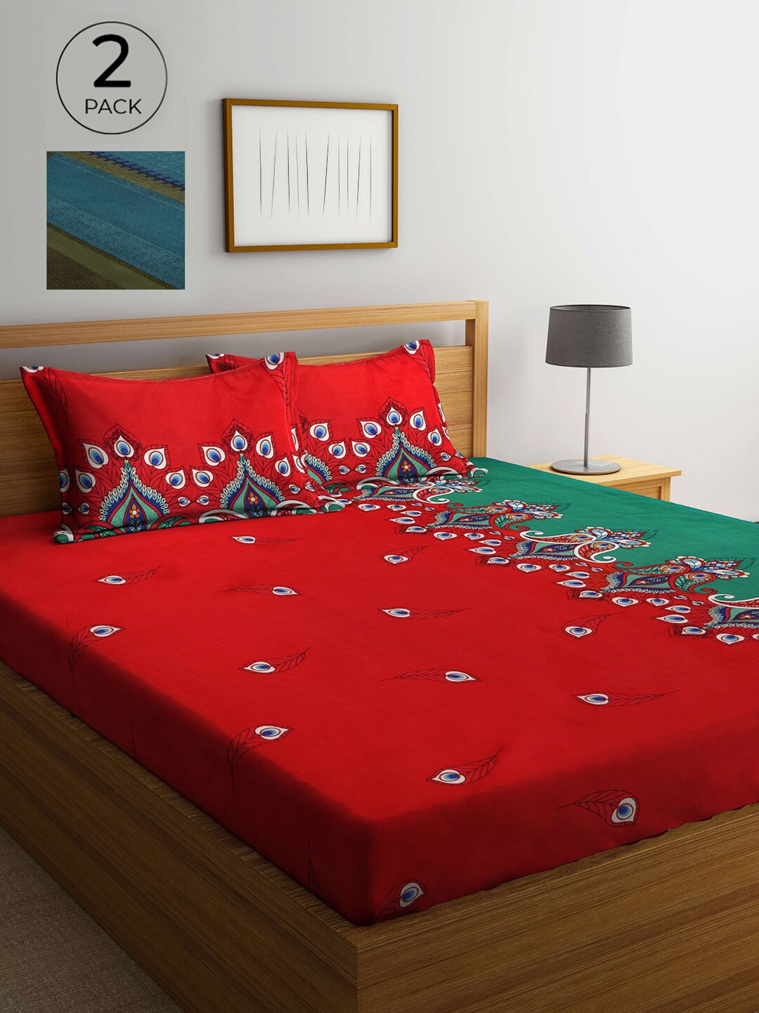 

Arrabi Set Of 2 Multicoloured Printed 300 TC 2 King Bedsheet With 4 Pillow Covers, Multi