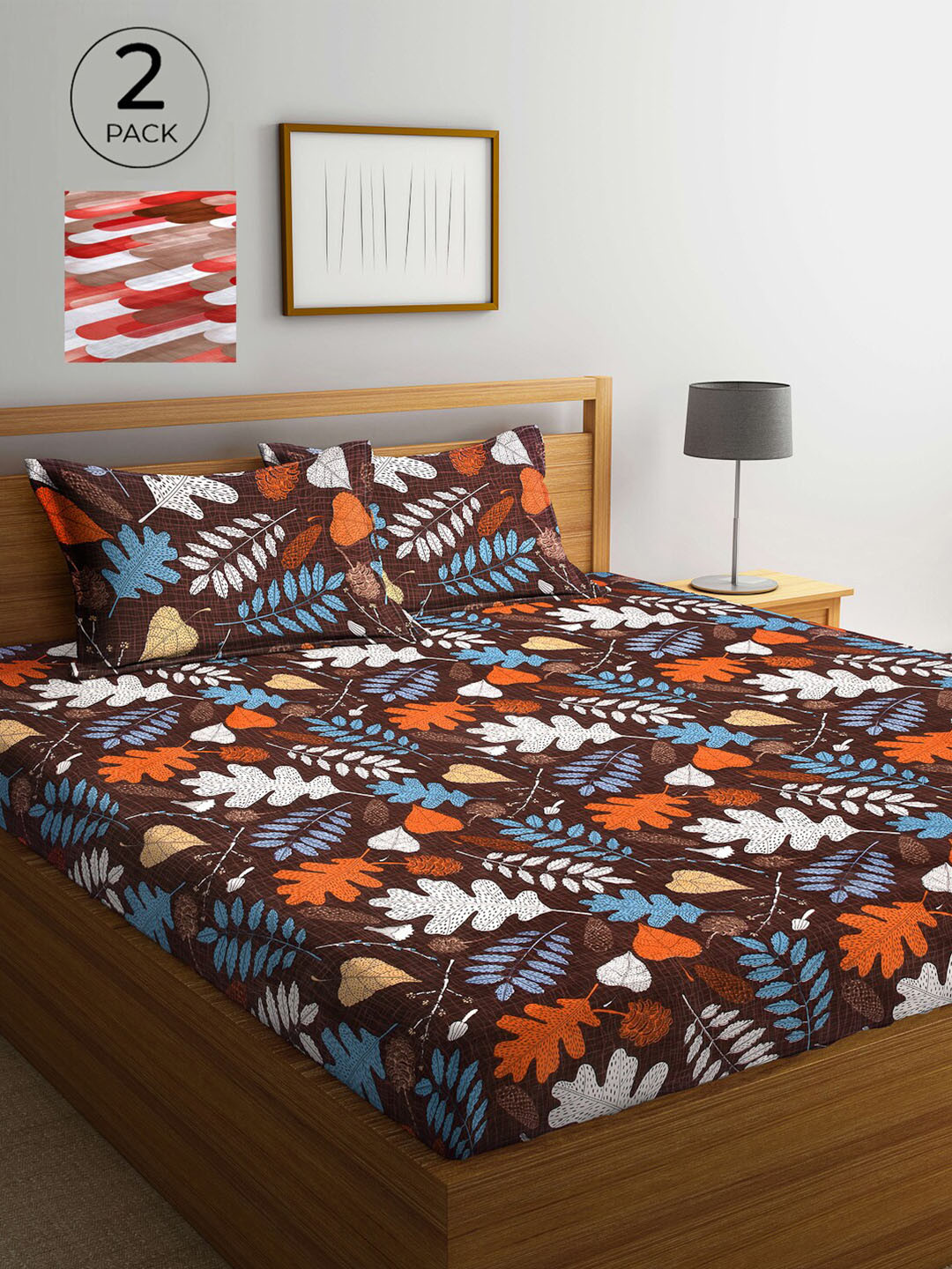 

Arrabi Set Of 2 Multicoloured Printed 300 TC King Bedsheet With 4 Pillow Covers, Multi