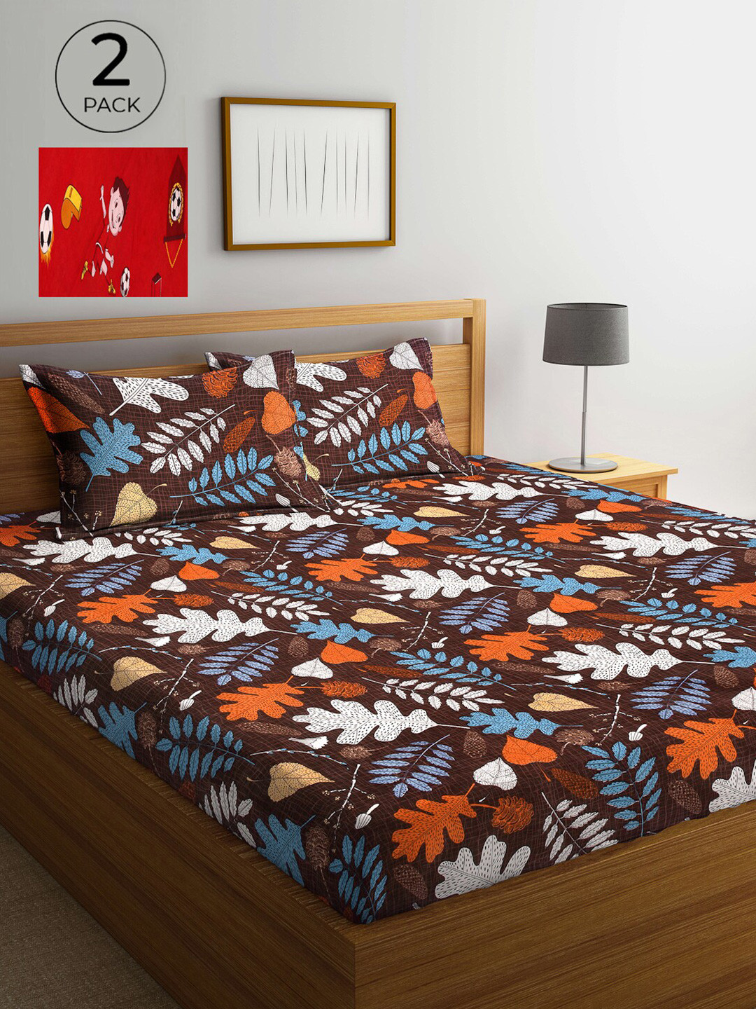 

Arrabi Pack Of 2 Multicoloured Floral 300 TC 2 Double King Bedsheet with 4 Pillow Covers, Multi