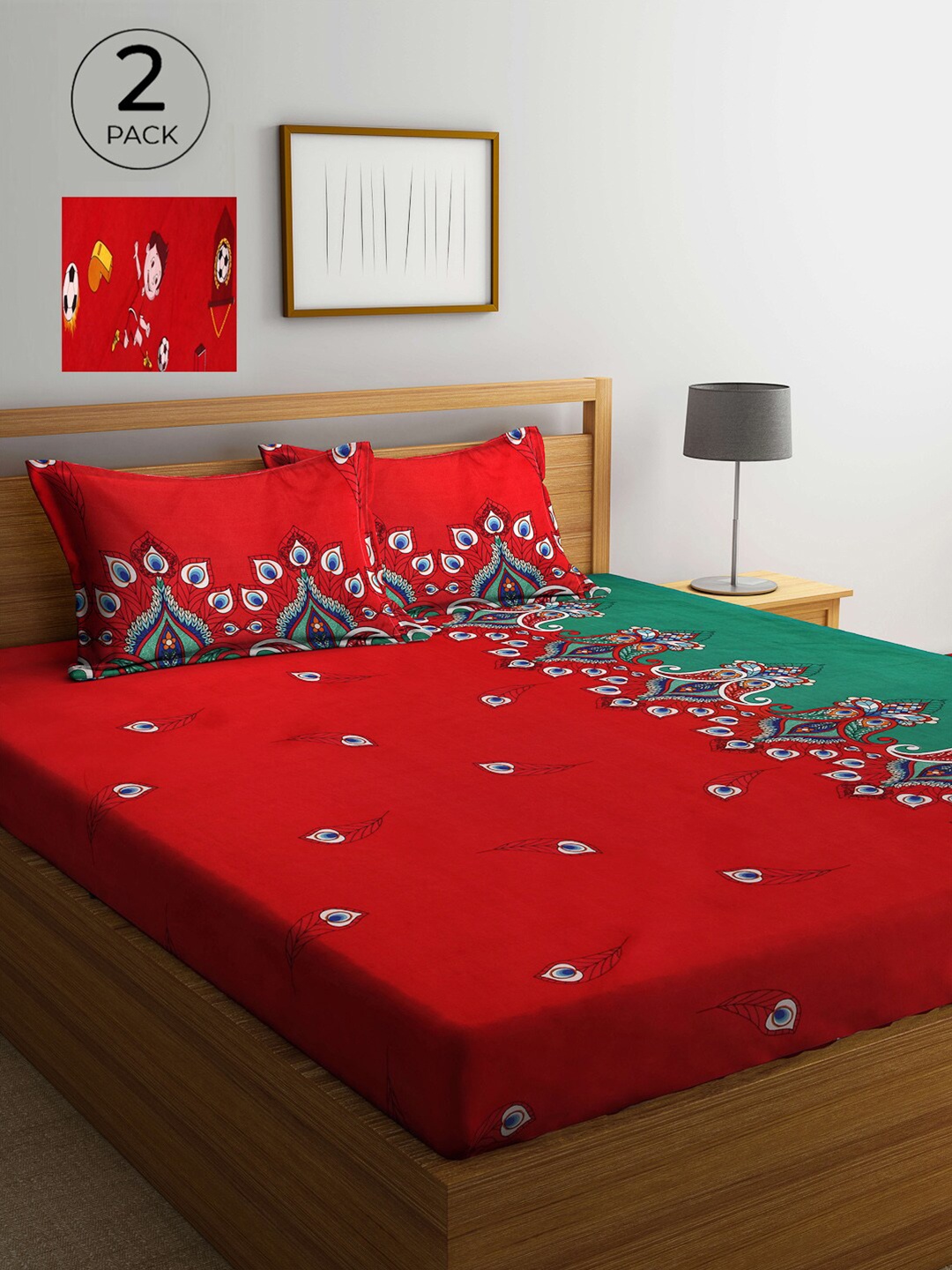 

Arrabi Red & Green Ethnic Motifs 300 TC 2 King Bedsheets with 4 Pillow Covers