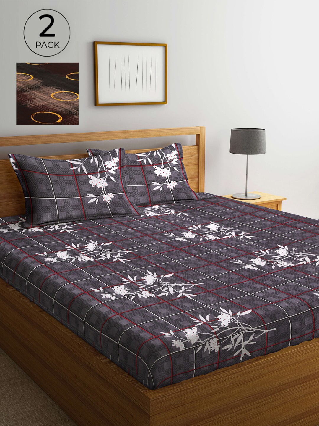 

Arrabi Multicoloured Floral 300 TC 2 King Bedsheet with 4 Pillow Covers, Multi