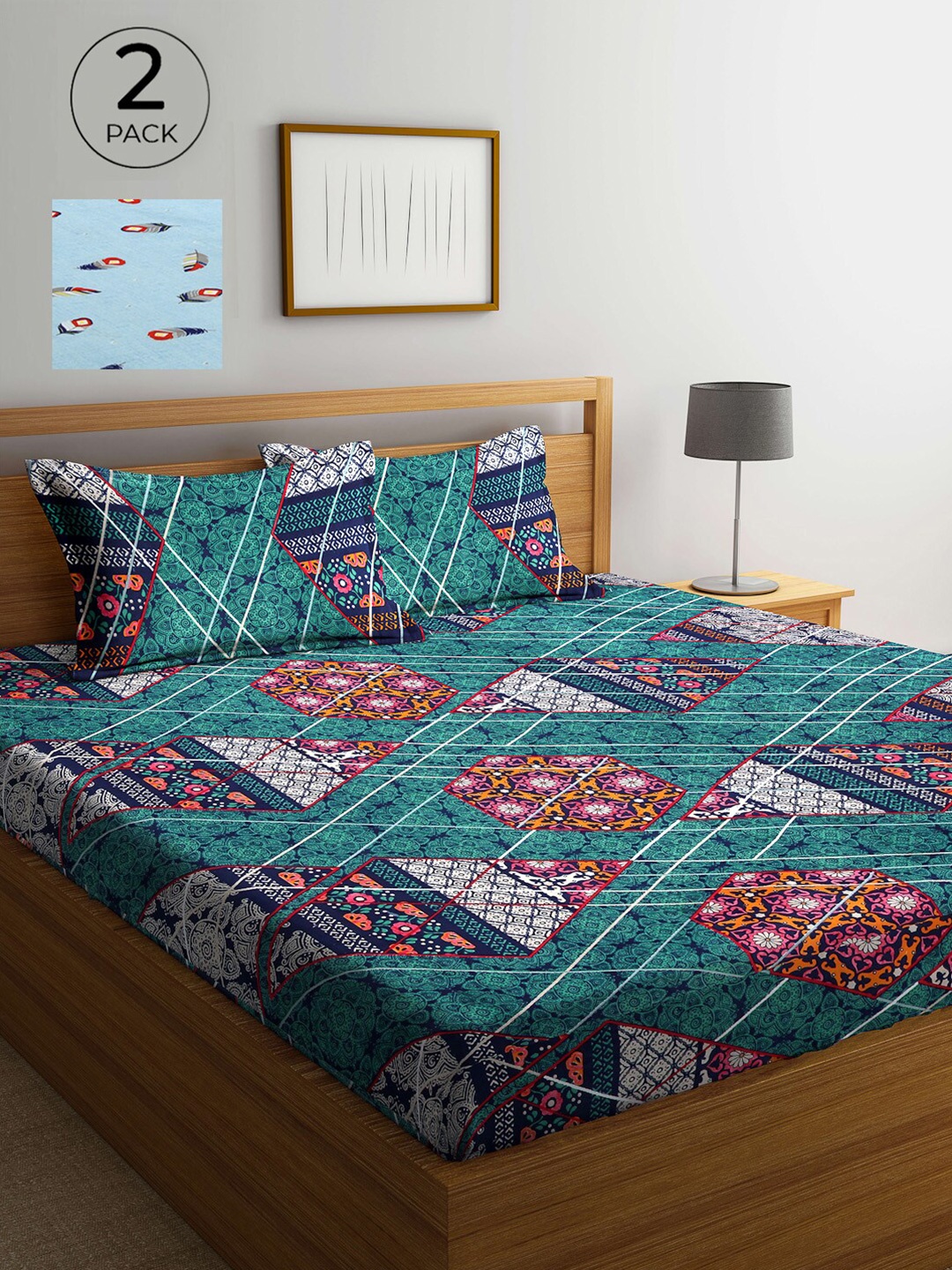 

Arrabi Multicoloured Floral 300 TC 2 King Bedsheet with 4 Pillow Covers, Multi