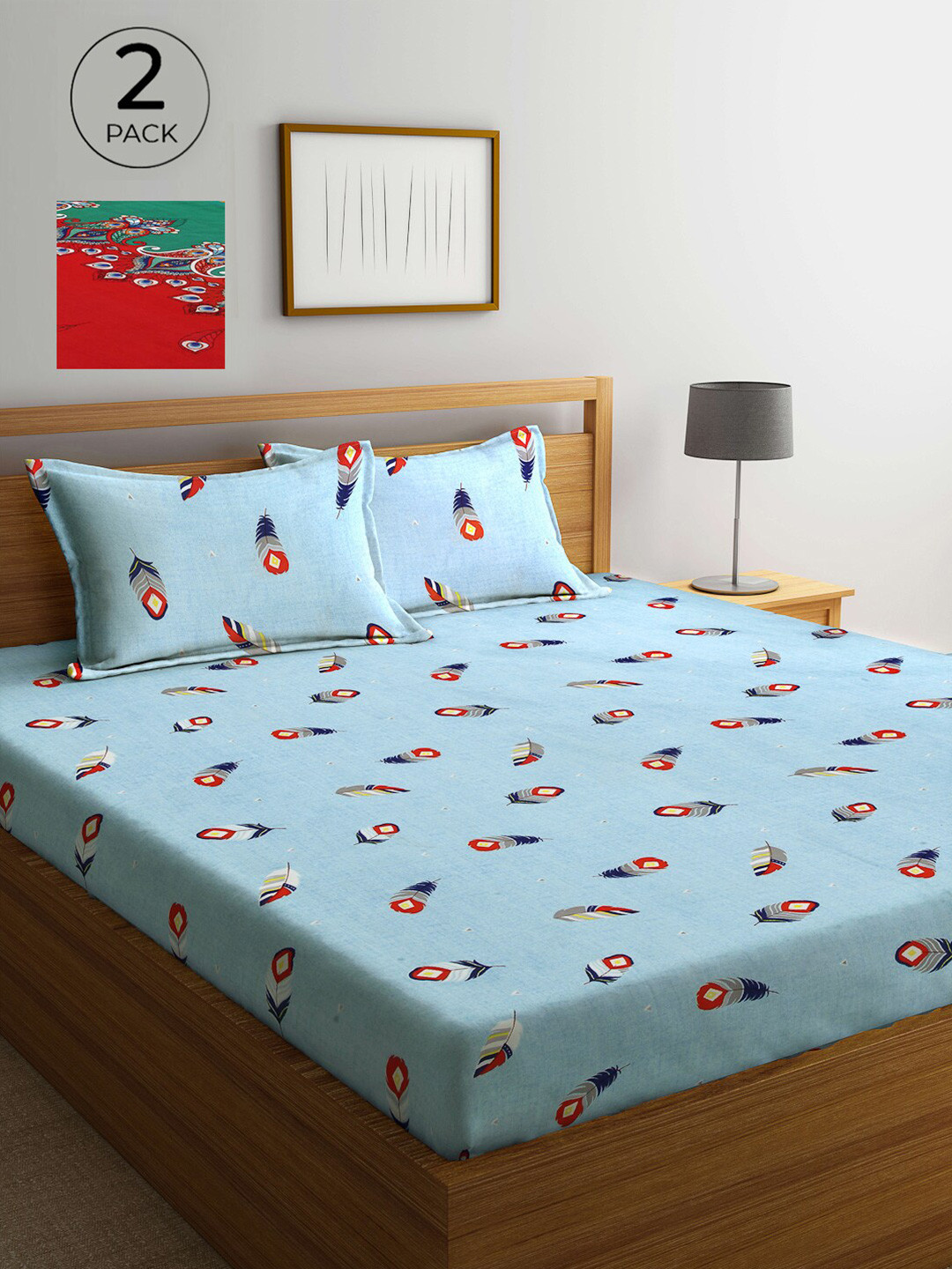 

Arrabi Pack of 2 Multicoloured Floral 300 TC 2 Double King Bedsheet with 4 Pillow Covers, Multi