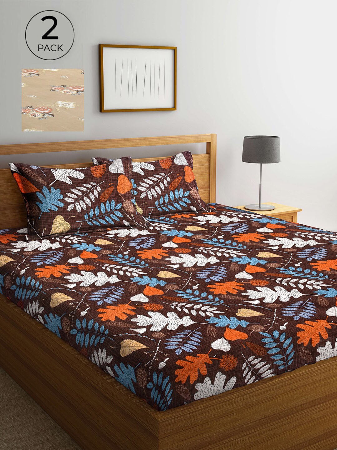

Arrabi Brown & Beige Floral 300 TC 2 King Bedsheets with 4 Pillow Covers
