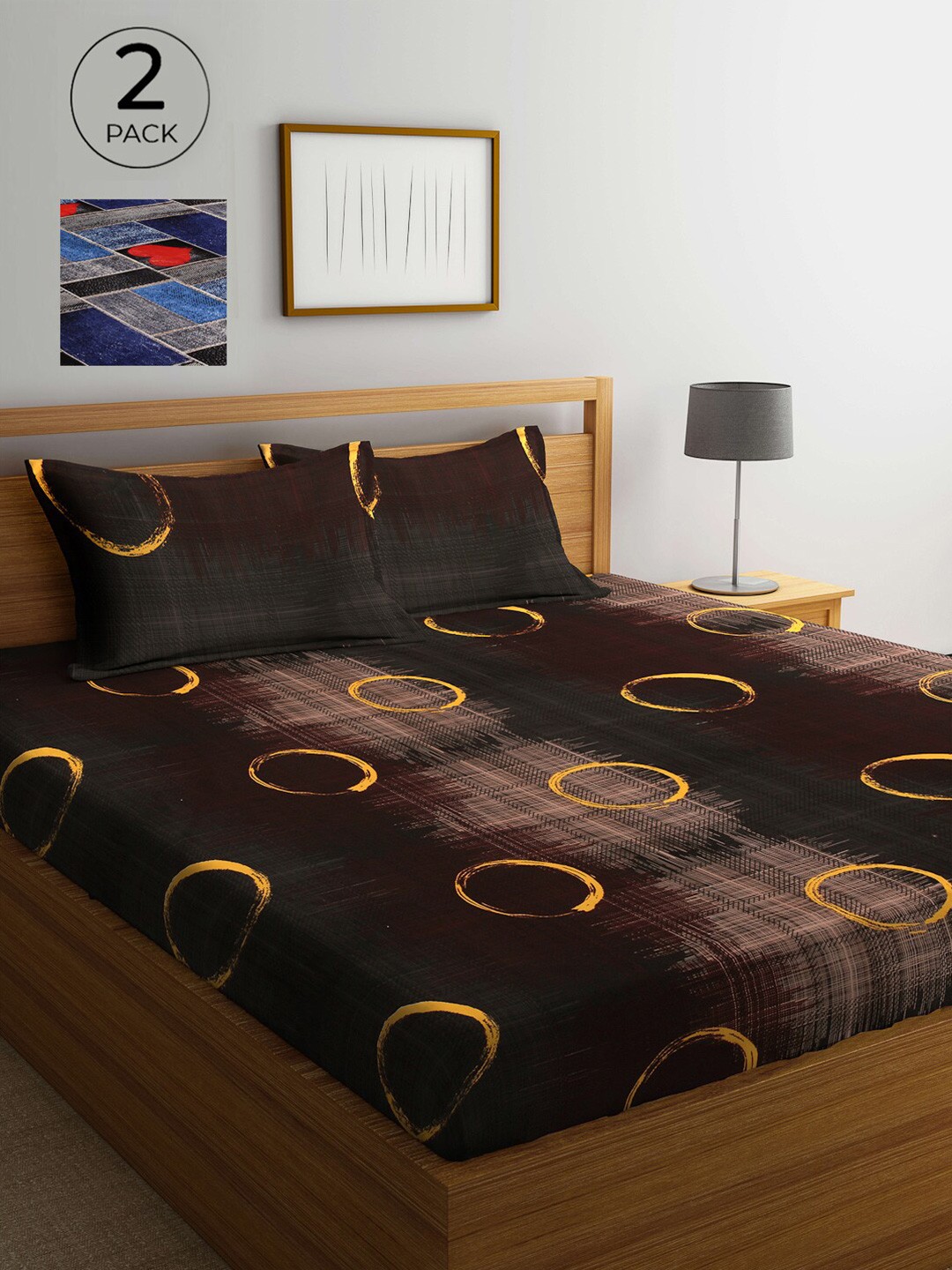 

Arrabi Set Of 2 Multicoloured Printed 300 TC King Bedsheet With 4 Pillow Covers, Multi
