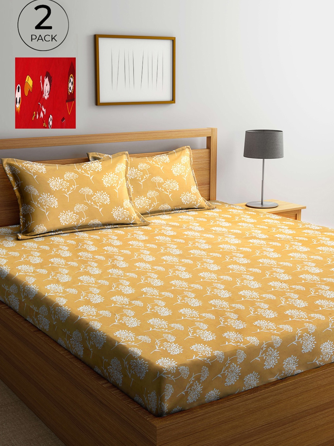 

Arrabi Multicoloured Floral 300 TC 2 King Bedsheet with 4 Pillow Covers, Multi