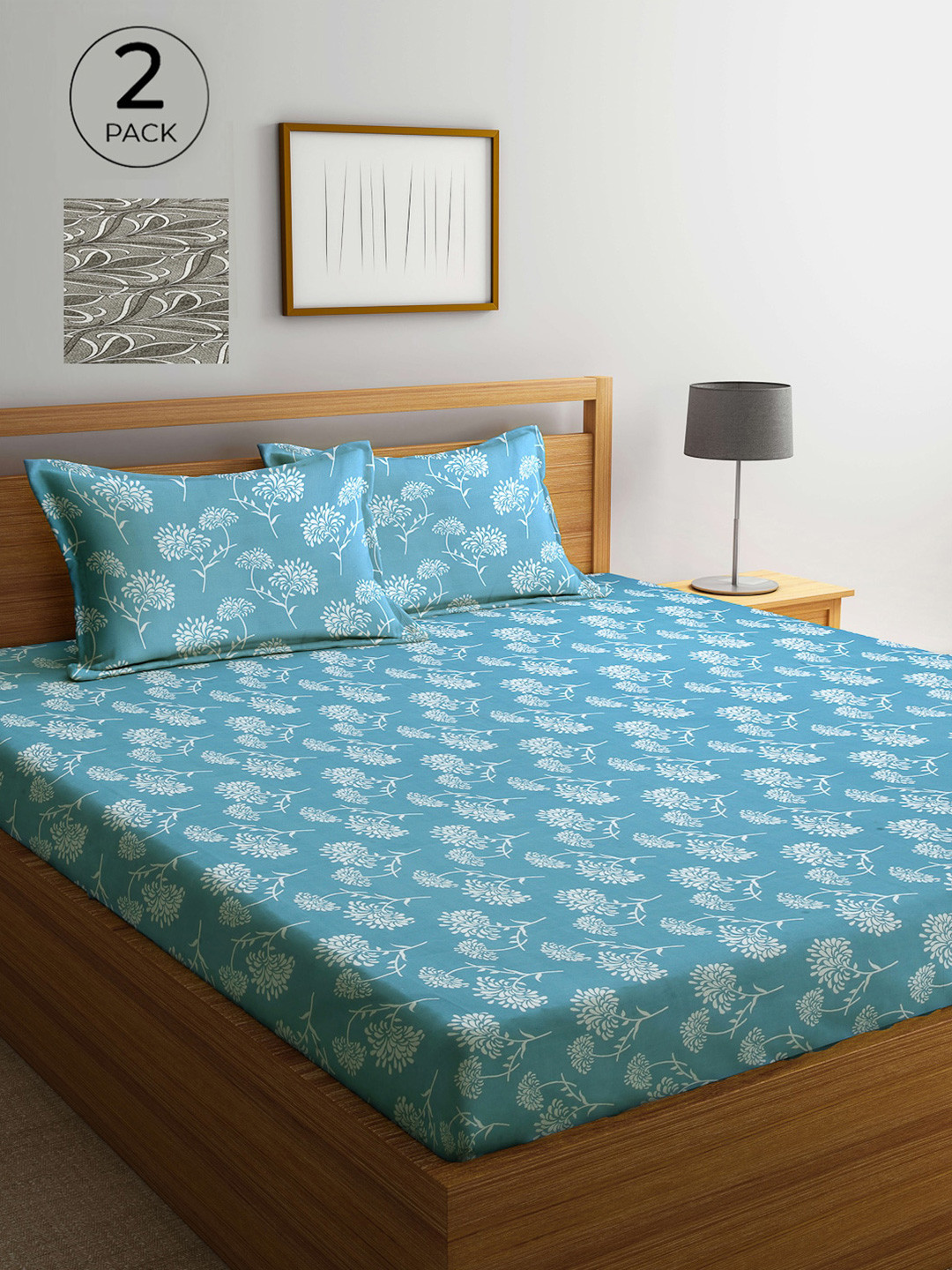 

Arrabi Set Of 2 Multicoloured Printed 300 TC King Bedsheet With 4 Pillow Covers, Multi