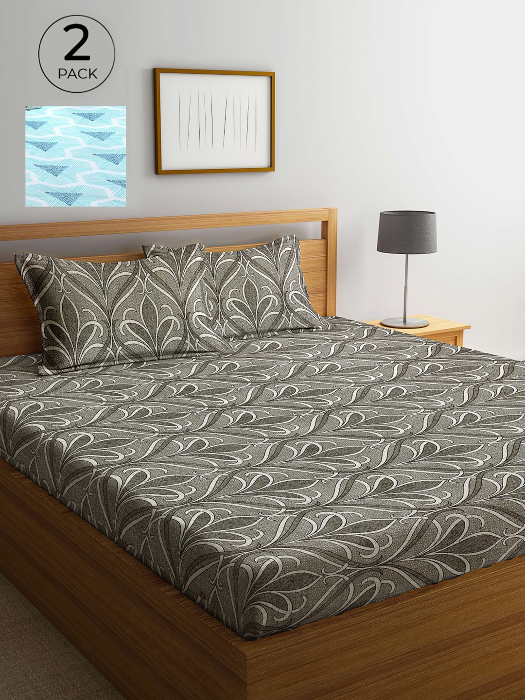 

Arrabi Set Of 2 Multicoloured Printed 300 TC King Bedsheet With 4 Pillow Covers, Multi
