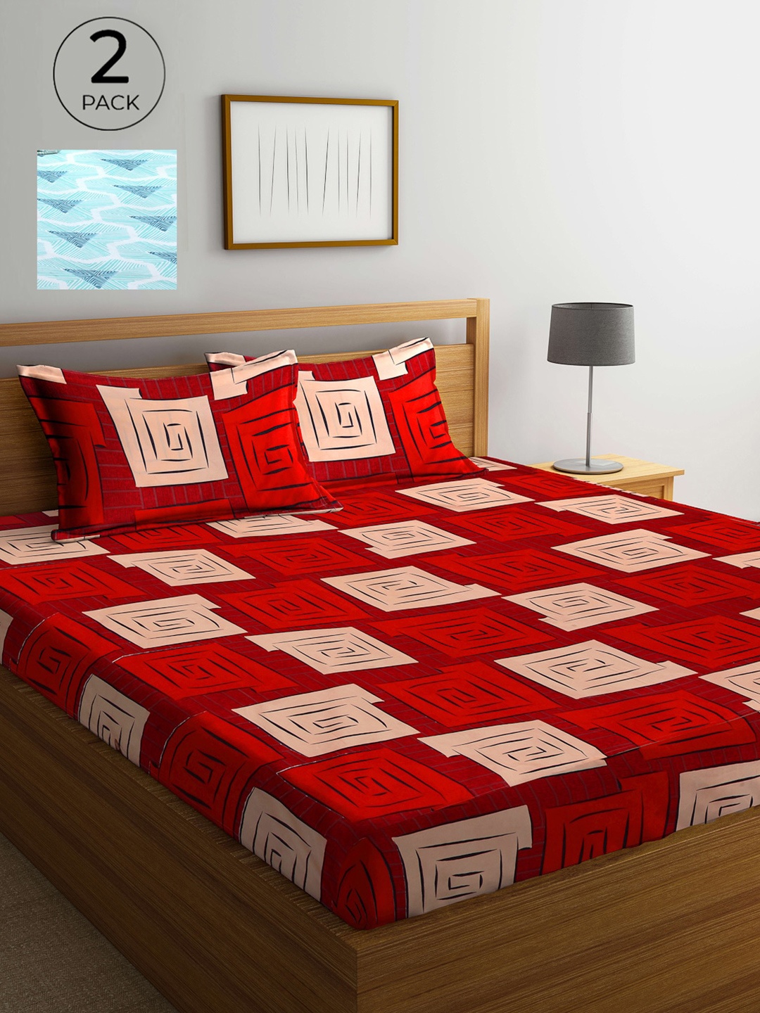 

Arrabi Pack Of 2 Multicoloured 300 TC 2 Double King Bedsheet with 4 Pillow Covers, Multi