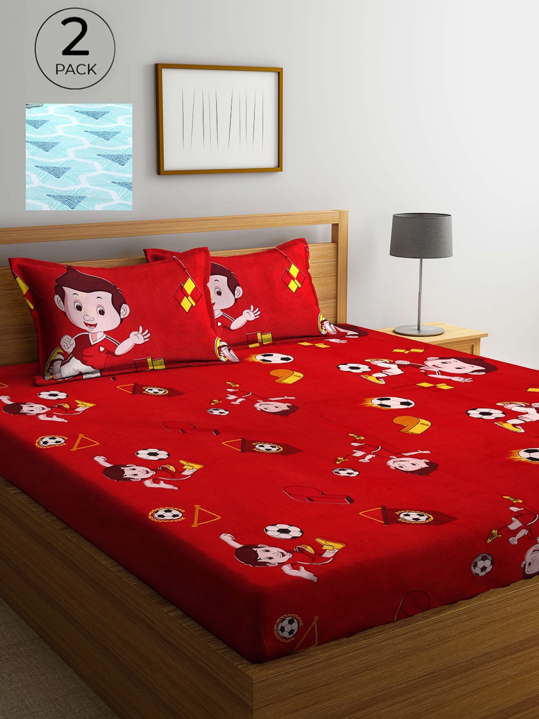 

Arrabi Red & Blue Cartoon Characters 300 TC 2 King Bedsheets with 4 Pillow Covers