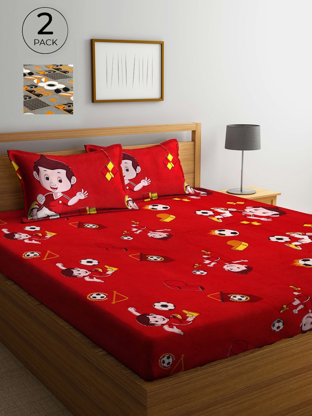 

Arrabi Set Of 2 Multicoloured Printed 300 TC King Bedsheet With 4 Pillow Covers, Multi