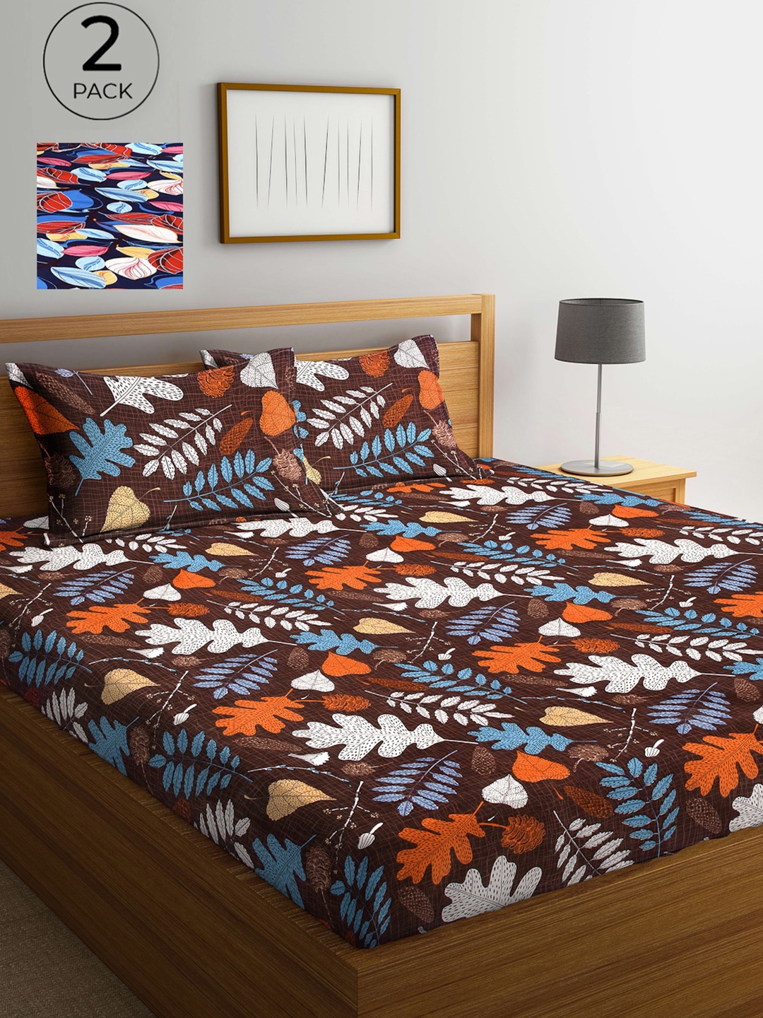 

Arrabi Brown & Blue Floral 300 TC 2 King Bedsheets with 4 Pillow Covers