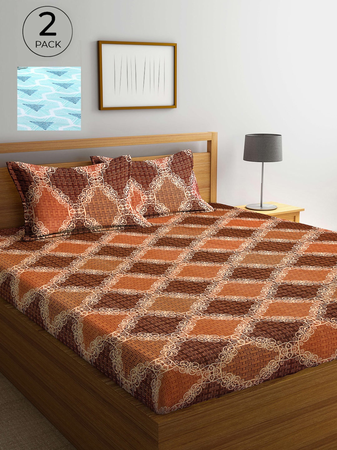 

Arrabi Multicoloured Ethnic Motifs 300 TC 2 King Bedsheet with 4 Pillow Covers, Multi