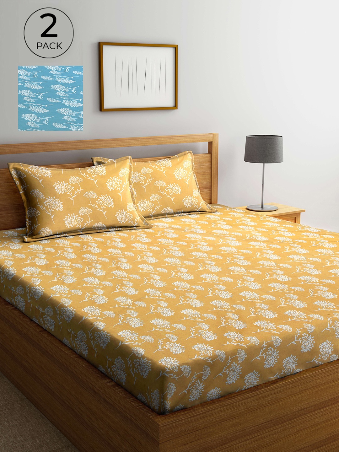 

Arrabi Multicoloured Floral 300 TC 2 King Bedsheet with 4 Pillow Covers, Multi