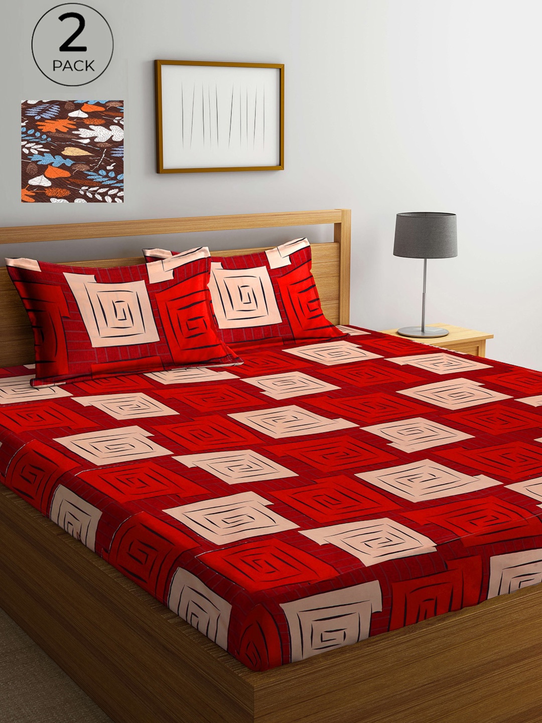 

Arrabi Multicoloured Geometric 300 TC 2 King Bedsheet with 4 Pillow Covers, Multi
