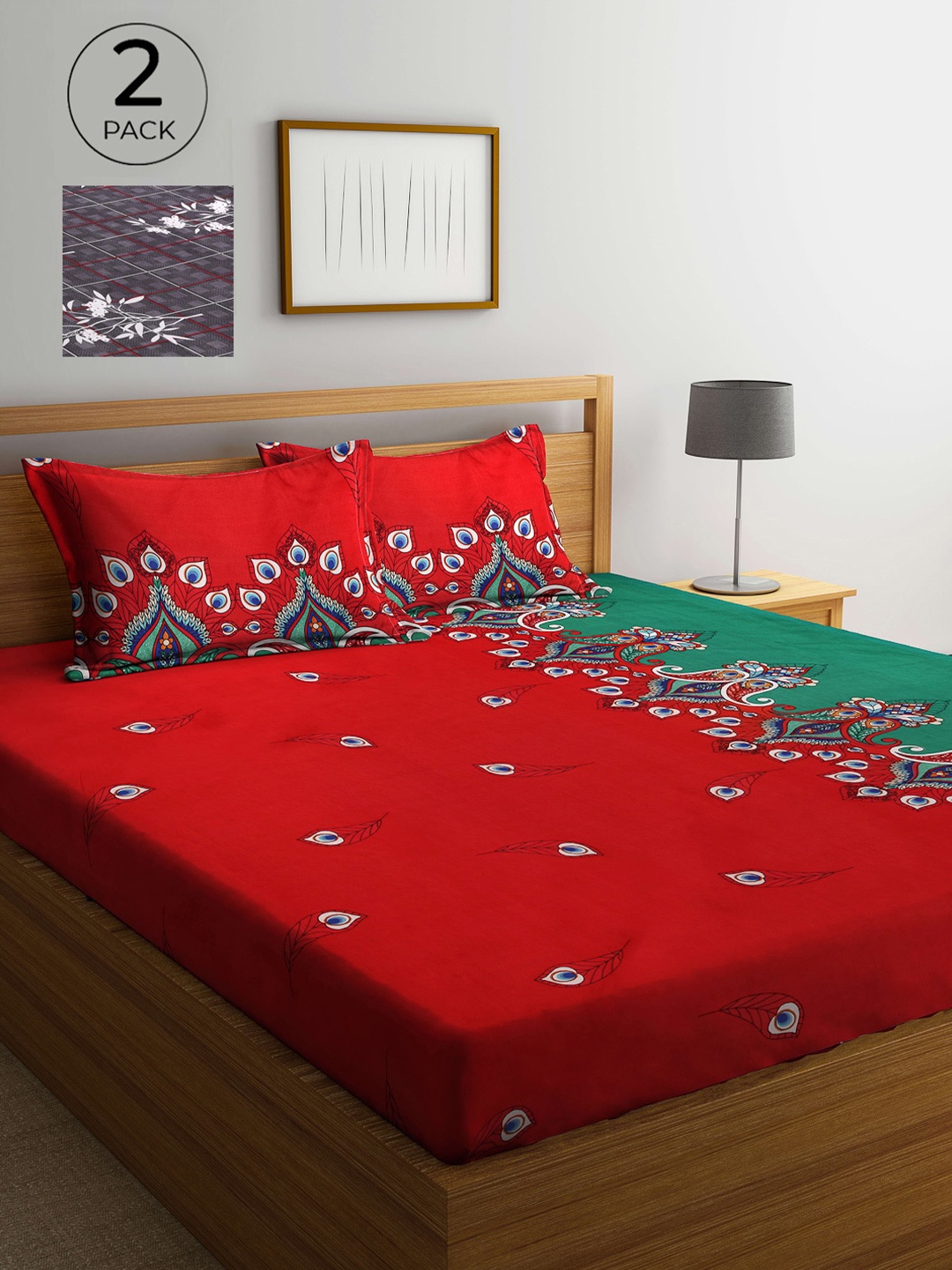 

Arrabi Set Of 2 Multicoloured Floral 300 TC King Bedsheet With 4 Pillow Covers, Multi