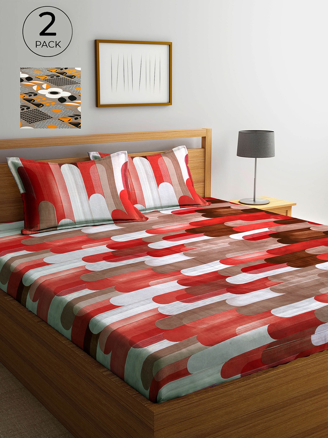 

Arrabi Set Of 2 Multicoloured Printed 300 TC King Bedsheet With 4 Pillow Covers, Multi