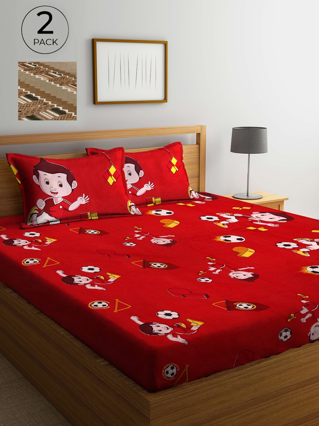 

Arrabi Pack Of 2 Printed 300 TC King Bedsheet with 2 Pillow Covers, Brown