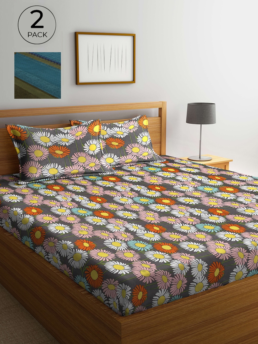 

Arrabi Multi Floral 300 TC 2 King Bedsheet with 4 Pillow Covers