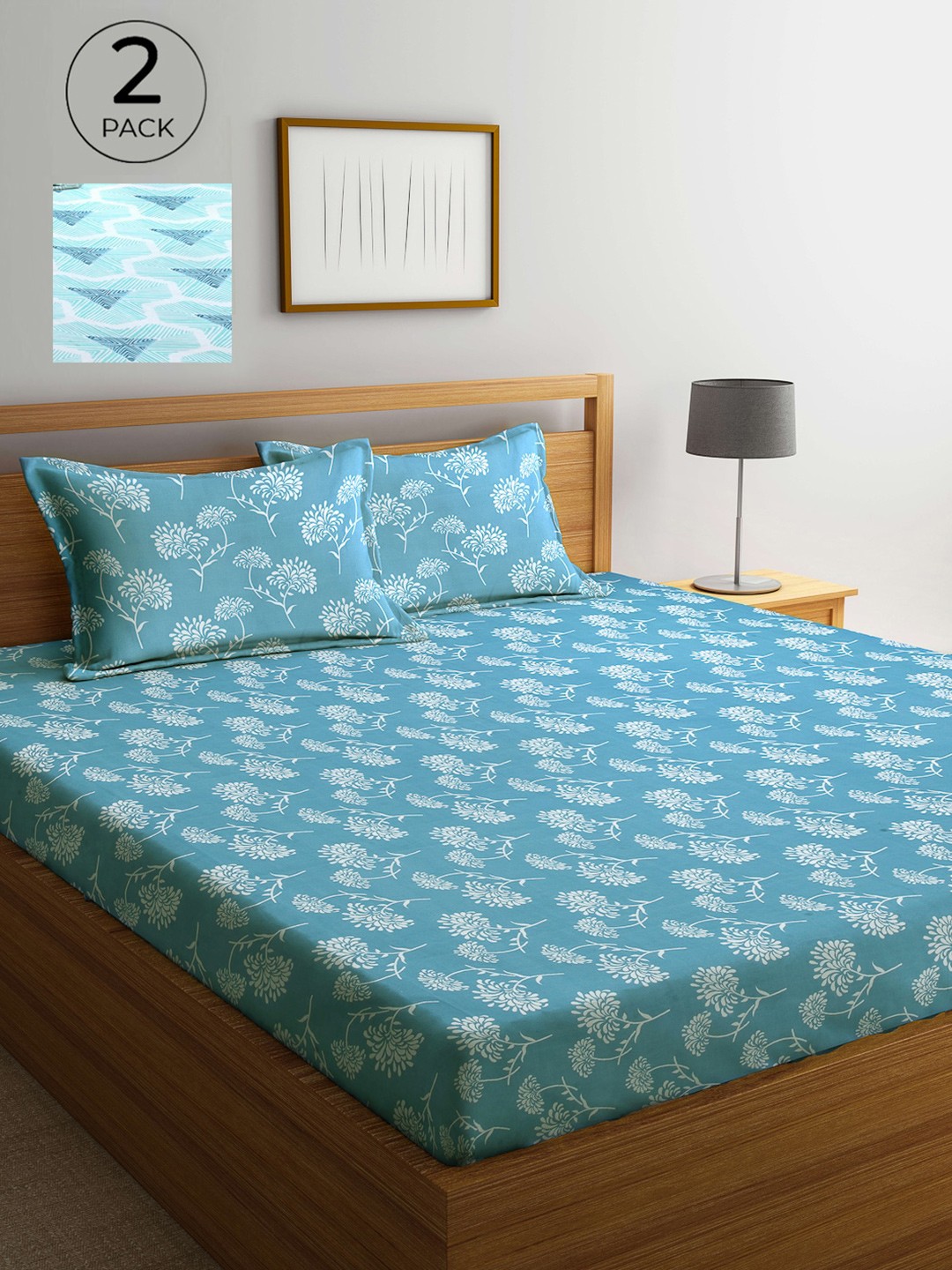 

Arrabi Blue & White Floral 300 TC 2 King Bedsheets with 4 Pillow Covers