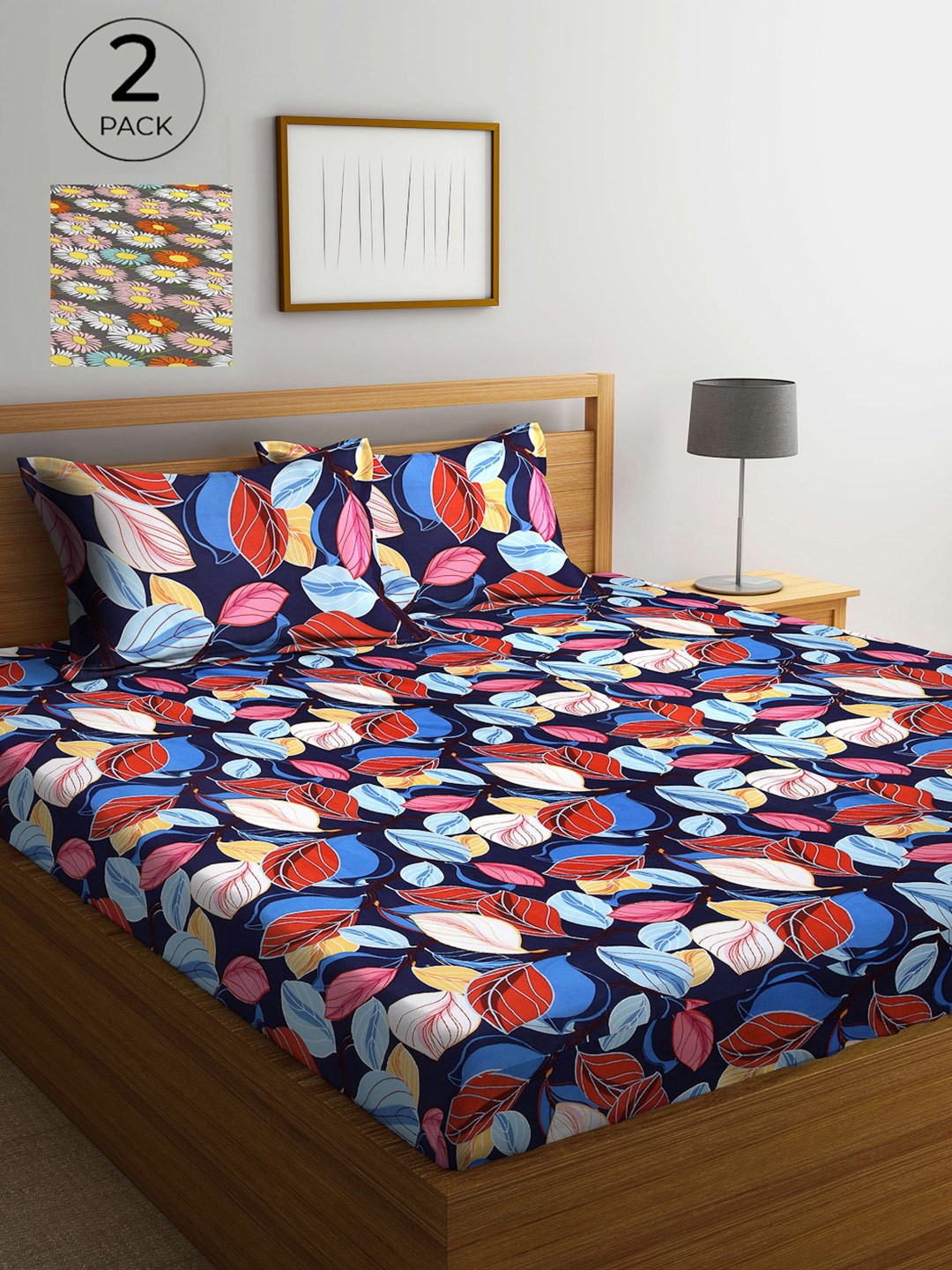 

Arrabi Set Of 2 Multicoloured Floral 300 TC King Bedsheet With 4 Pillow Covers, Multi