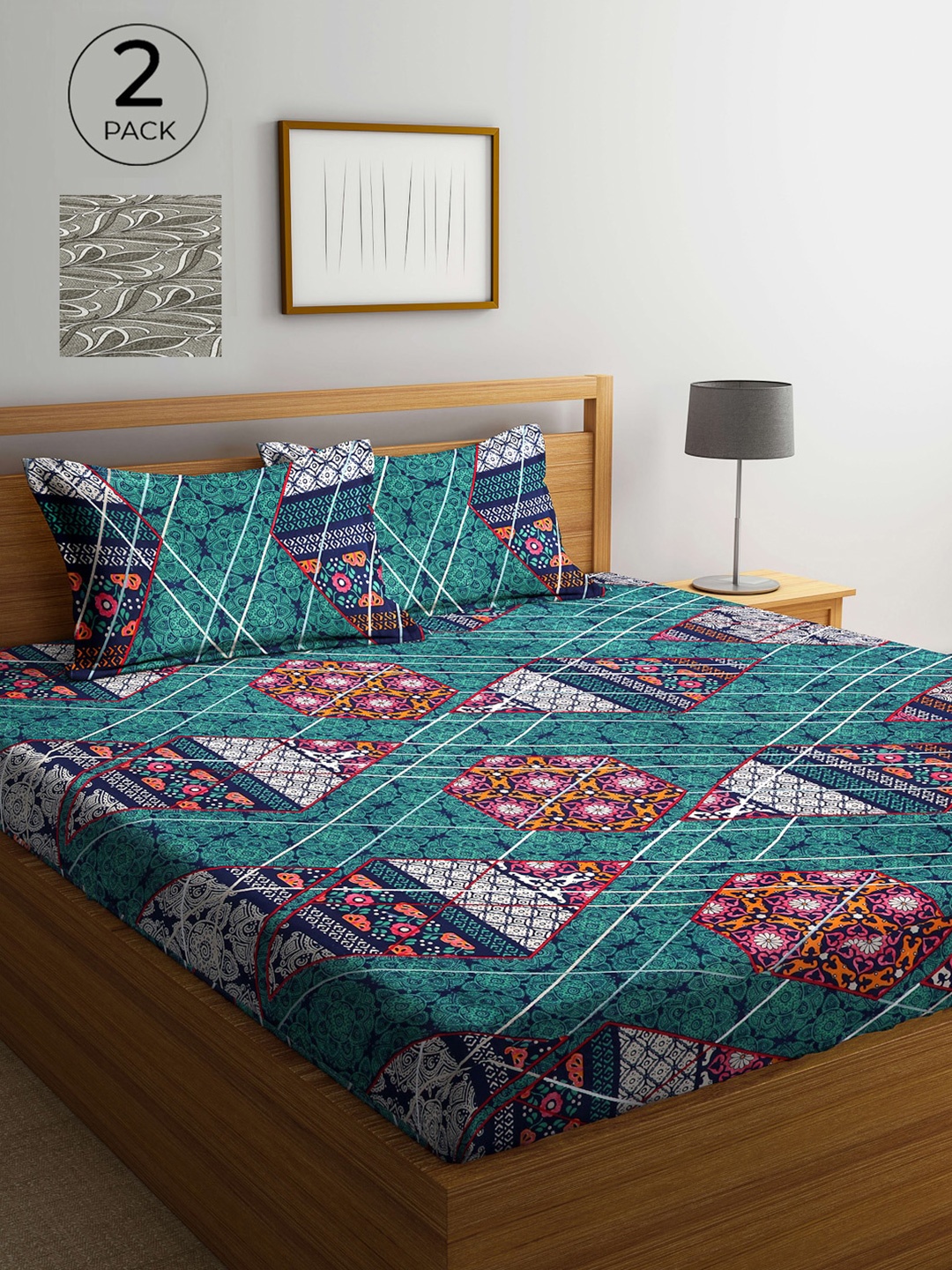 

Arrabi Multicoloured 300 TC 2 King Bedsheet with 4 Pillow Covers, Multi