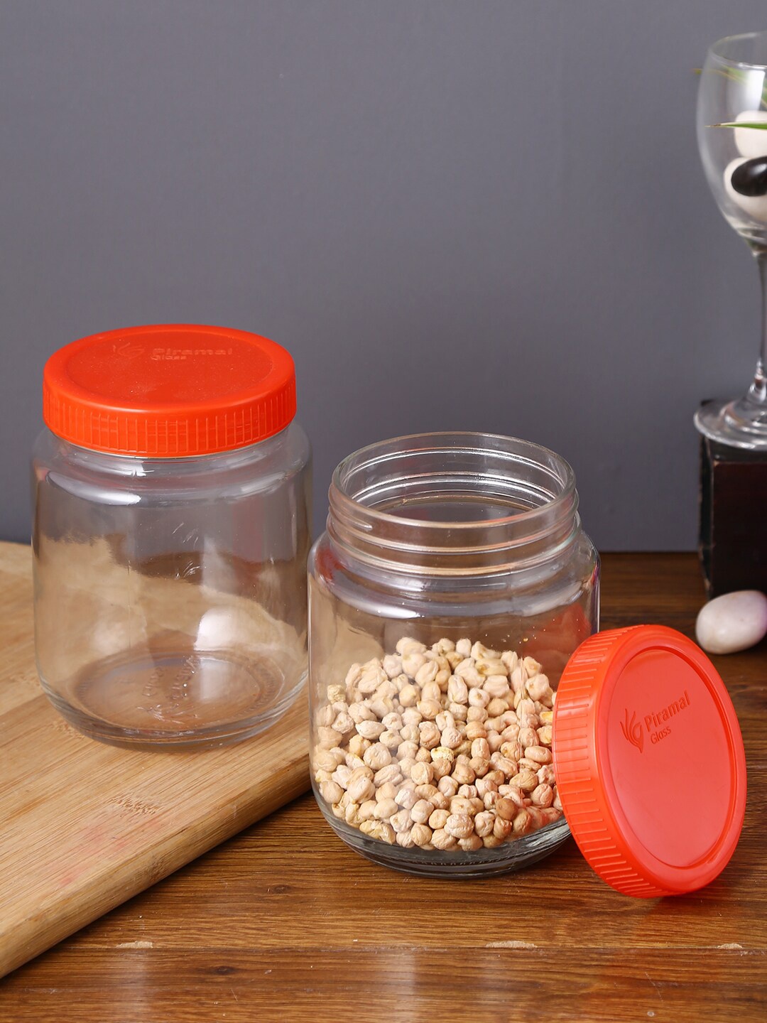 

Storehaus Set Of 2 Transparent & Red Solid Round Storage Jars