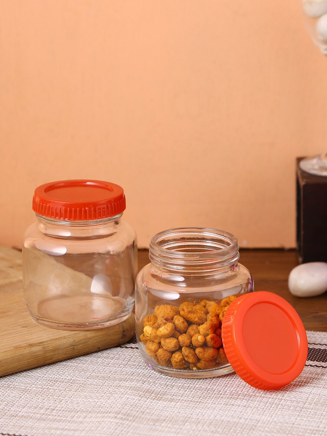 

Storehaus Set Of 6 Transparent & Orange Round Glass Jar