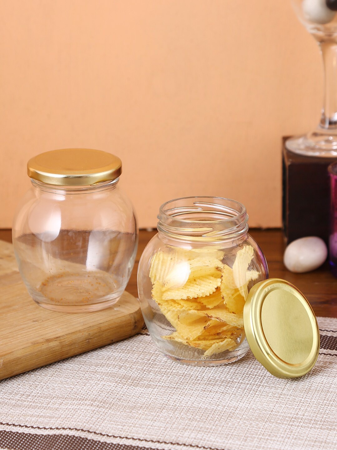 

Storehaus Set Of 6 Transparent & Gold-Toned Solid Matka Storage Jars