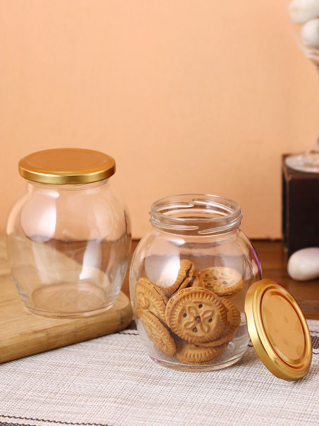 

Storehaus Set Of 6 Transparent & Gold-Colored Glass Jars With Lid