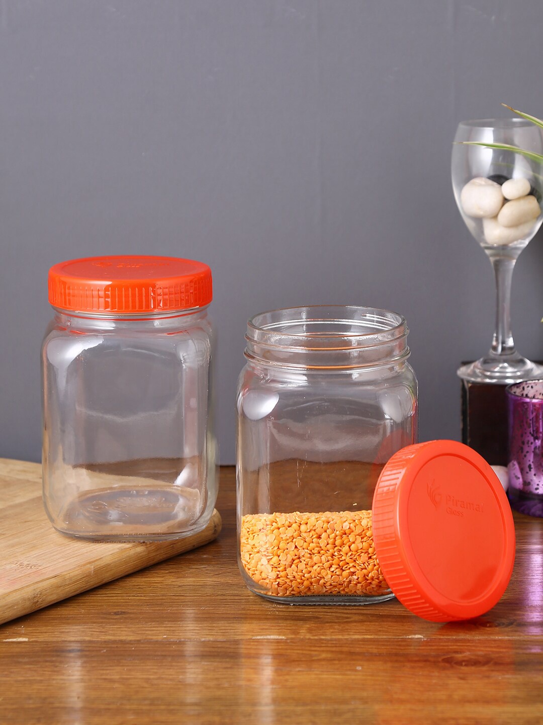 

Storehaus Transaprent & Red Solid BPA Free Glass Food Container, Transparent