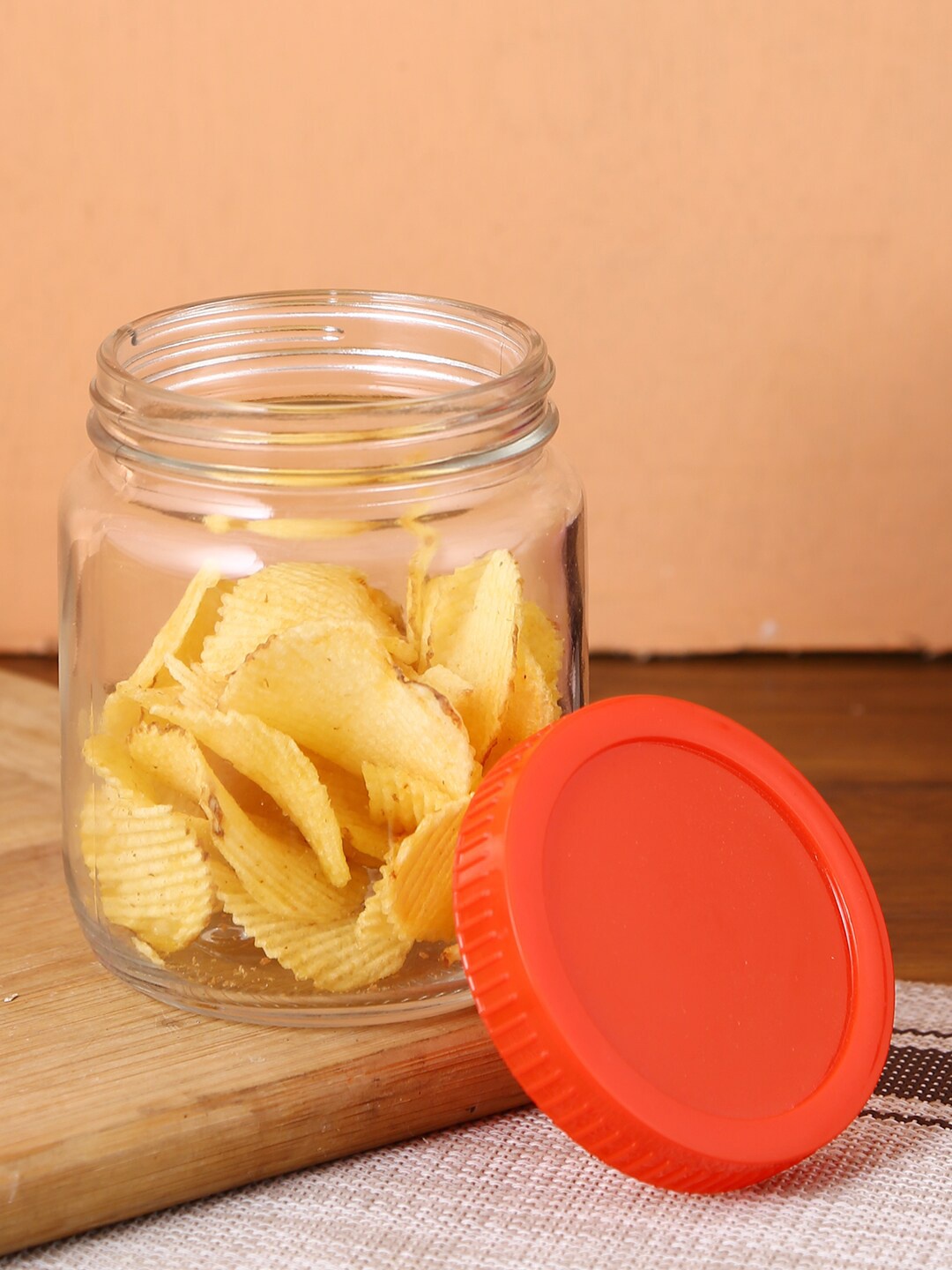 

Storehaus Set Of 2 Transparent & Red Solid Round Storage Jars